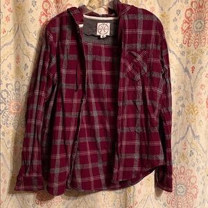 Men's Plaid Casual Button Down Shirt - Burgundy and Gray